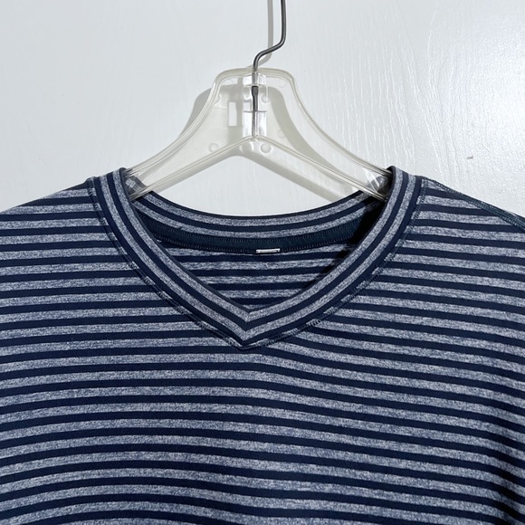 Lululemon Men’s Speed Long Sleeve Shirt Classic Stripe Heathered Black Iris Blue - Picture 10 of 14